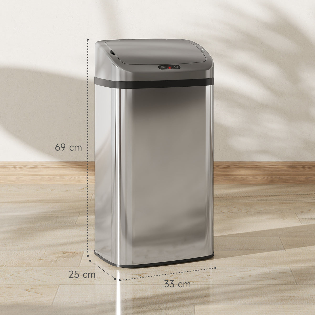 Balde de Lixo Automático para Cozinha 48 L Aço Inoxidável Sensor Infravermelho Fechamento Automático Antimarcas de Dedos para Escritório 33x25x69 cm Prata — foto 3