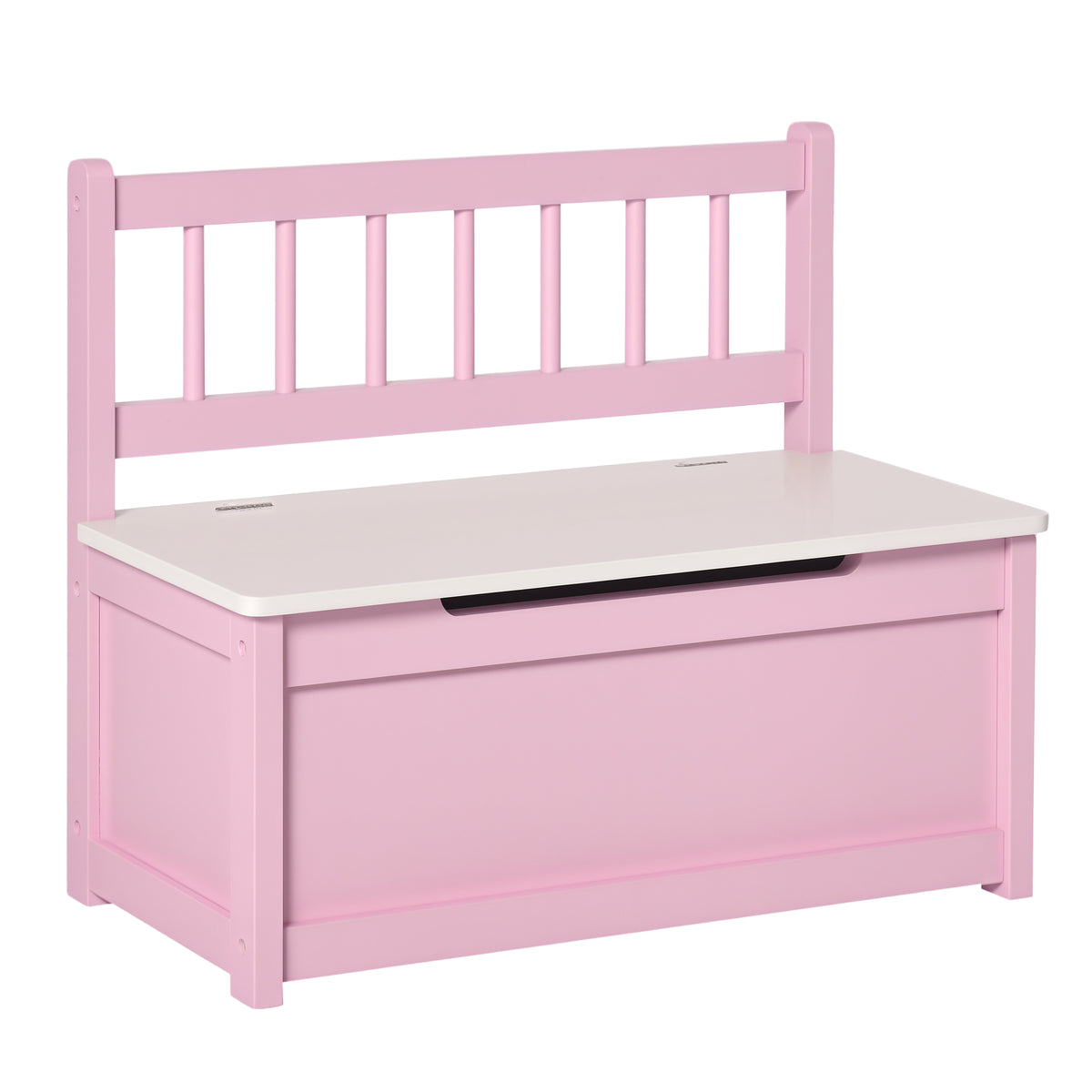 Baú de Brinquedos Banco de Armazenamento Infantil de Madeira de Pinho com Tampa de Amortecimento e Encosto Alto para Crianças acima de 2 anos Sala de Jogos Habitação 60x30x50 cm Rosa — foto 1