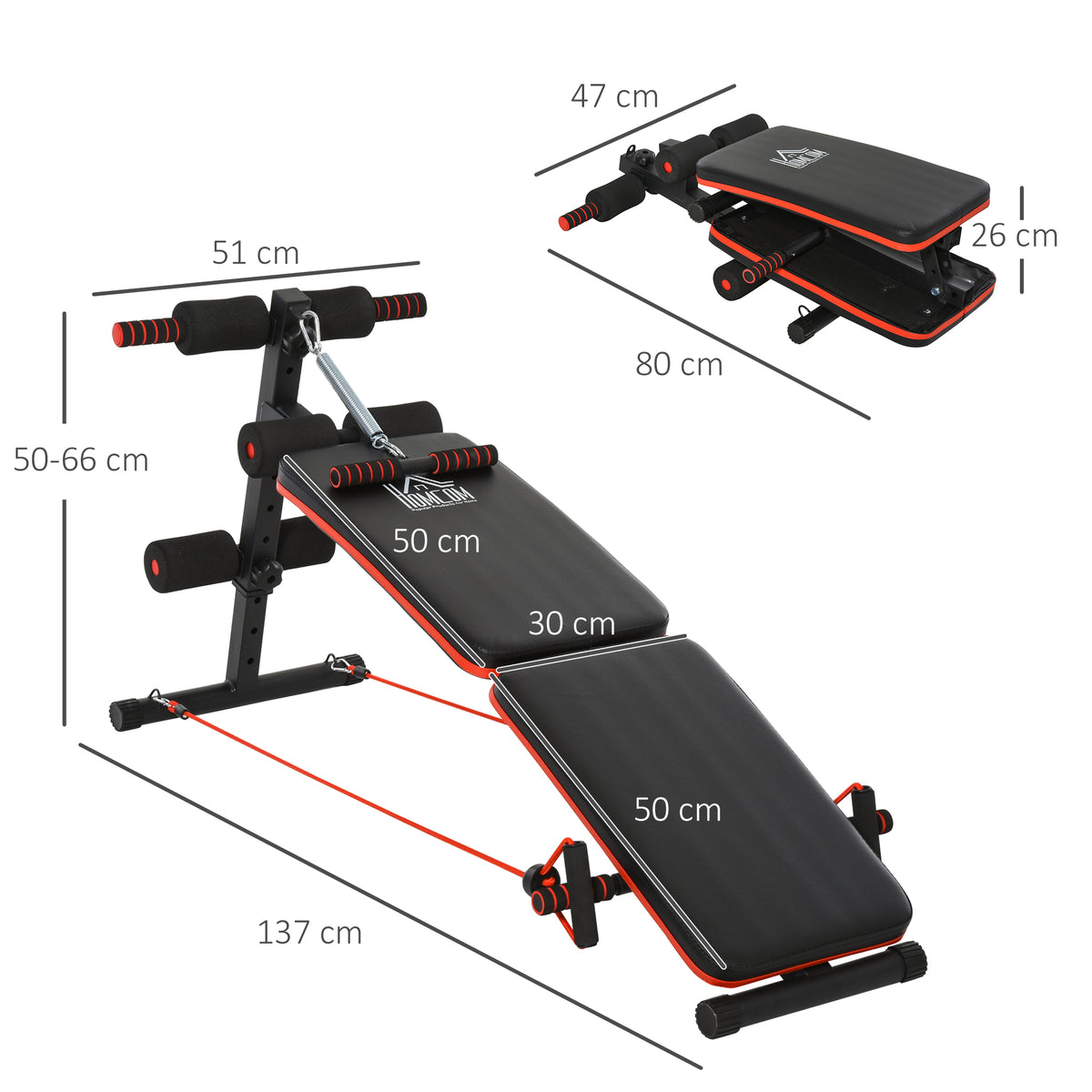 Banco de Exercício e Musculação, Banco de Abdominais Dobrável Ajustável em Altura com Suporte Poplíteo Regulável Ideal para Casa e Ginásio 137x51x50-66 cm Preto — foto 3