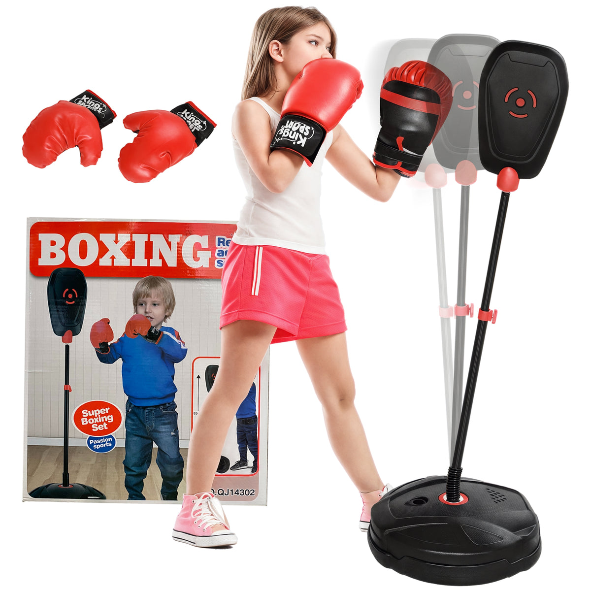 Punching Ball para Crianças acima de 5 anos Kit de Boxe para Crianças com Luvas de Boxe Altura Ajustável 88-124 cm e Base Preenchível Preto — foto 1