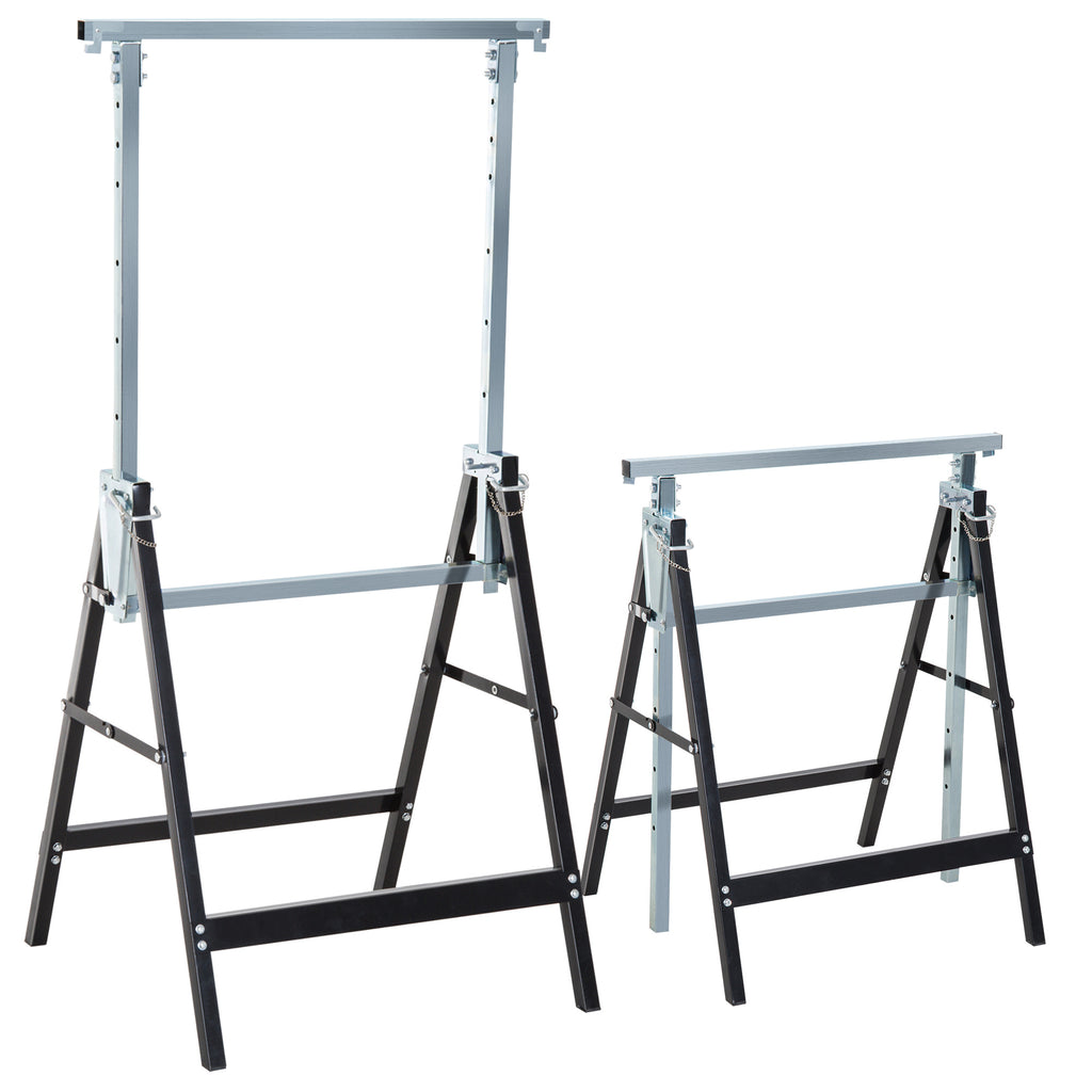 Conjunto de 2 Cavaletes Telescópicos Dobráveis com Altura Ajustável Cavaletes de Serra de Aço para Mesa de Trabalho Carga 200kg 68x58x80-130cm Preto — foto 1