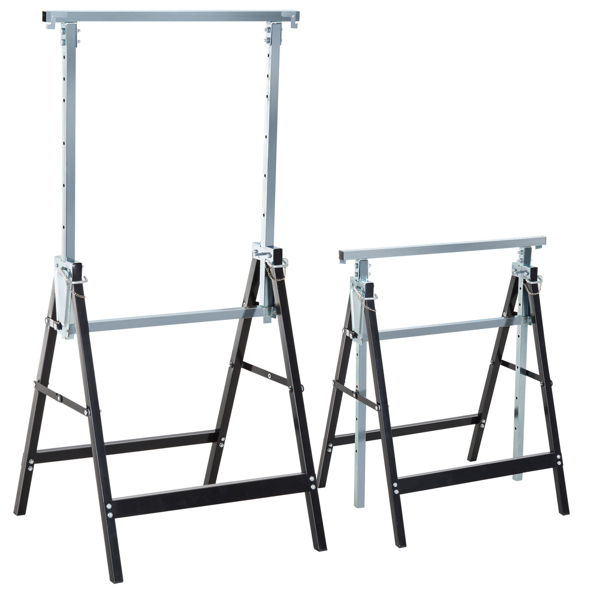 Conjunto de 2 Cavaletes Telescópicos Dobráveis com Altura Ajustável Cavaletes de Serra de Aço para Mesa de Trabalho Carga 200kg 68x58x80-130cm Preto — foto 1