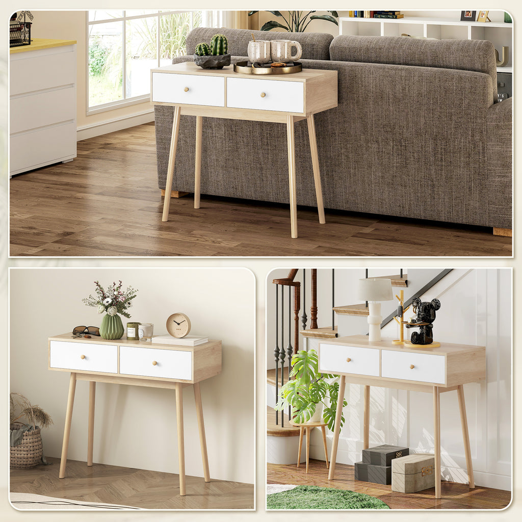 Mesa Consola Moderna Consola de Entrada Estreita com 2 Gavetas para Corredor Entrada Sala ou Dormitório 86x35x75 cm Carvalho — foto 7