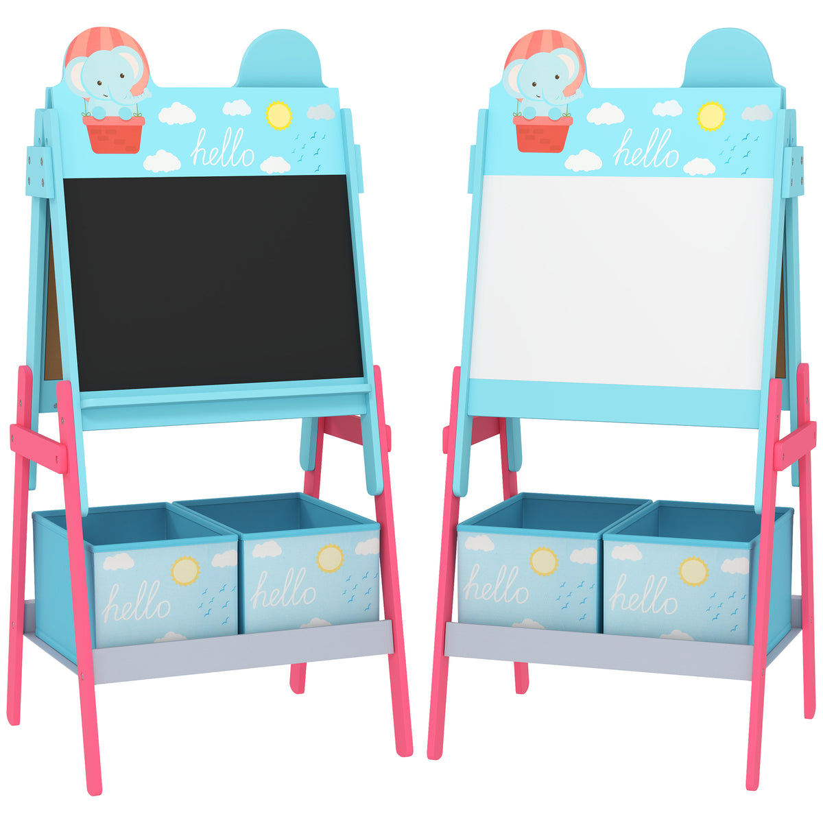 Cavalete para Crianças 2 em 1 Arsósia Infantil com Dupla Face 2 Caixas de Arrumação Cavalete de Pintura para Crianças com Estampa em Animais 53,5x49x113 cm Azul — foto 1