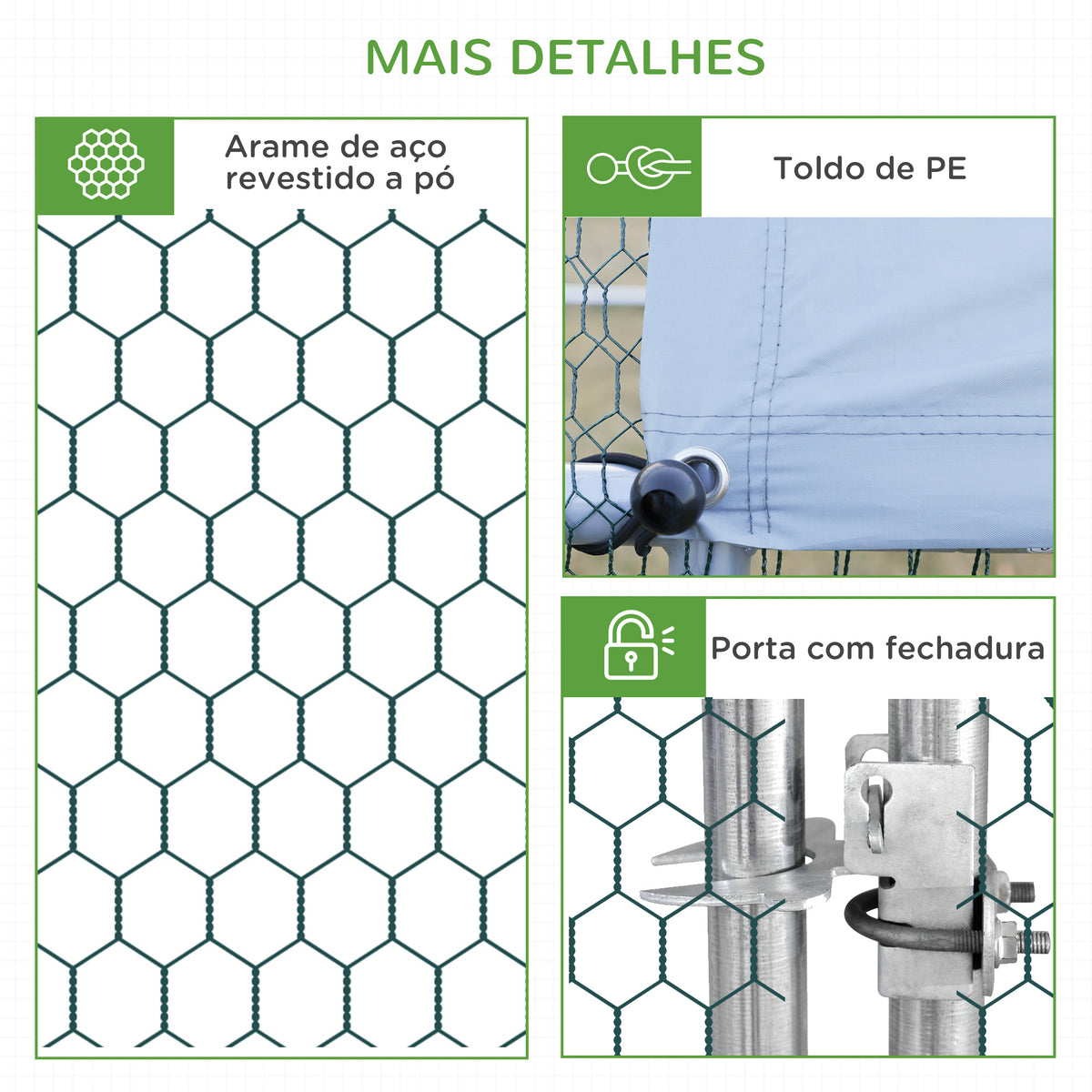 Galinheiro de Exterior Grande 3x6x2m Gaiola para 12-18 Galinhas de Aço Galvanizado com Teto de PE e Fechadura para Coelhos Prata — foto 7