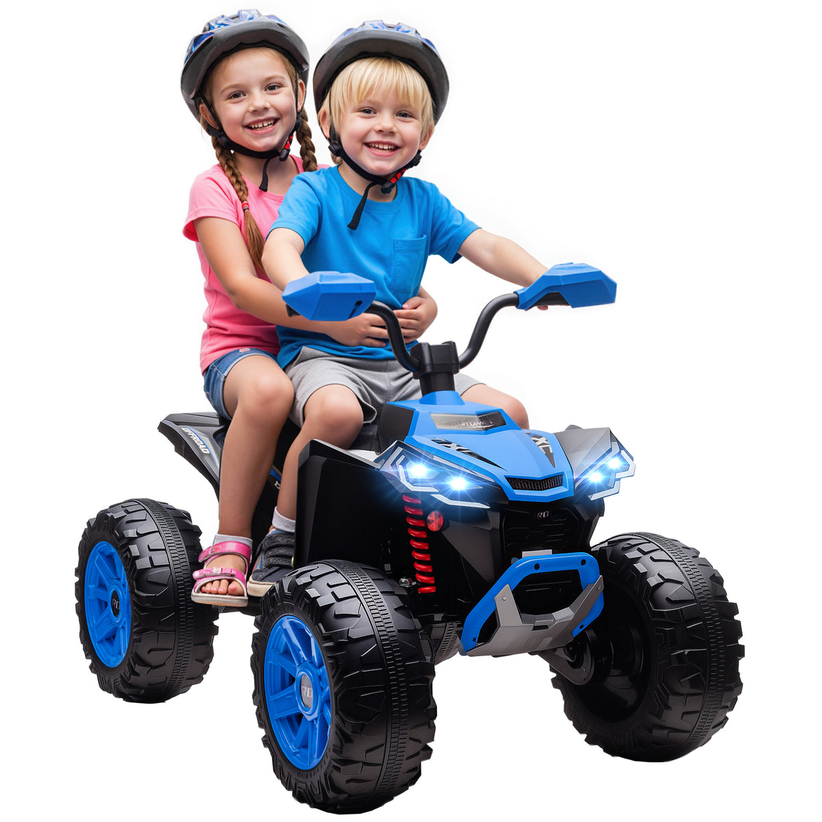 Quadricilo Elétrico para Crianças 24V para 3-8 Anos com 2 Lugares 2 Motores Velocidade até 6,5 km/h Rodas com Suspensão Faróis Buzina Música e USB 109x68,5x76 cm Azul — foto 1