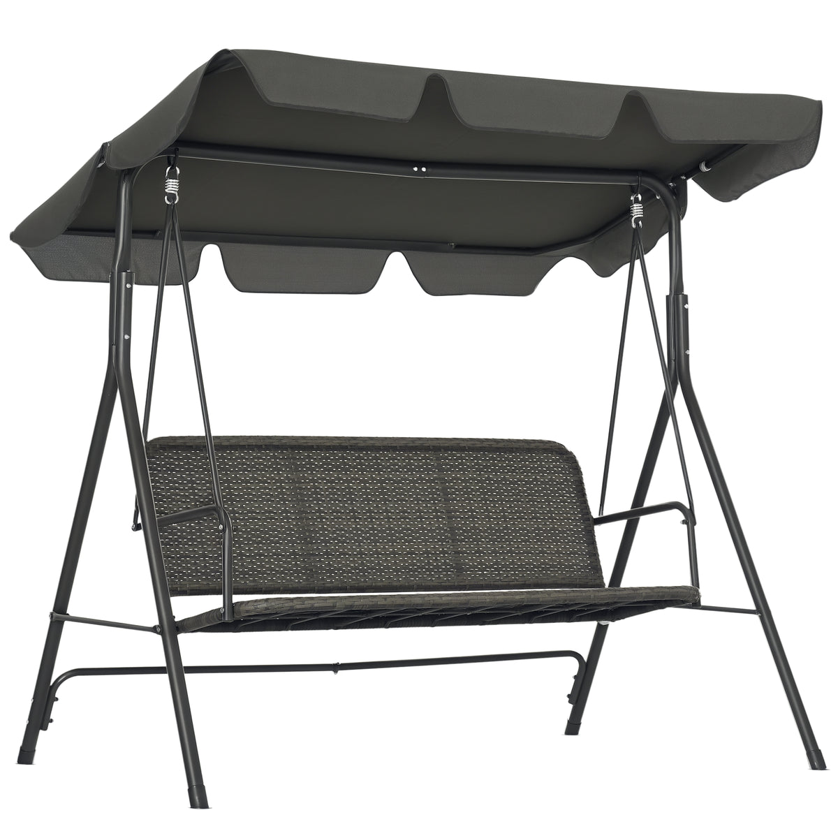 Banco Baloiço de Jardim Baloiço de Exterior com Toldo Ajustável Assento em Vime PE e Apoio para os Braços para Varanda Pátio Carga 240 kg 167x112x153 cm Cinza — foto 1