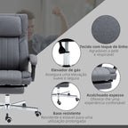 Cadeira de Escritório com 6 Pontos de Massagem por Vibração Cadeira de Escritório Reclinável com Altura Ajustável Controlo Remoto Encosto Alto e Apoio para a Cabeça 65x61x101-113 cm Cinza — foto 9
