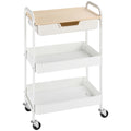 Carrinho de Cozinha com Rodas Carrinho de Armazenamento com Gaveta 2 Prateleiras e Rodas com Freios para Casa de Banho Sala de Estar Dormitório 43,9x30,5x75,6cm Branco e Madeira Natural — foto 1