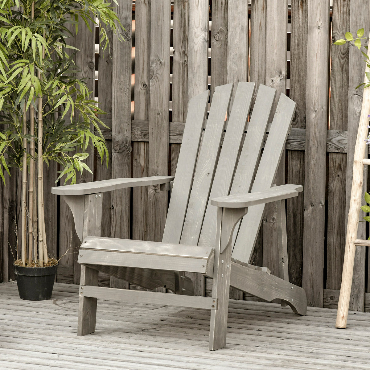 Cadeira Adirondack de Madeira Cadeira Adirondack de Jardim com Assento Extra Largo Carga Máxima 150 kg para Pátio Varanda Exterior 78x89x88 cm Cinza — foto 2