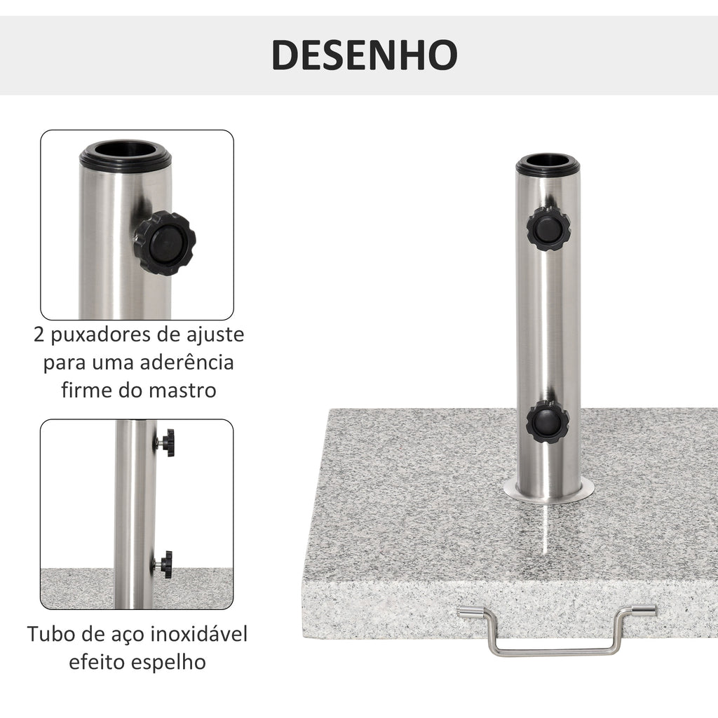Base para Chapéu de Sol de Mármore Universal com 2 Rodas e Alça de Transporte para Mastros de Ø35/38/42mm Suporte para Chapéu de Sol de Exterior 42x42x36cm Cinza — foto 7