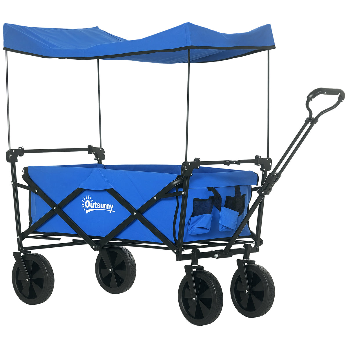 Carrinho de Transporte com Toldo Removível Carrinho Dobrável com Alça Ajustável e Bolsa de Transporte Capacidade 100 kg para Campismo Praia 97x52x105 cm Azul — foto 1