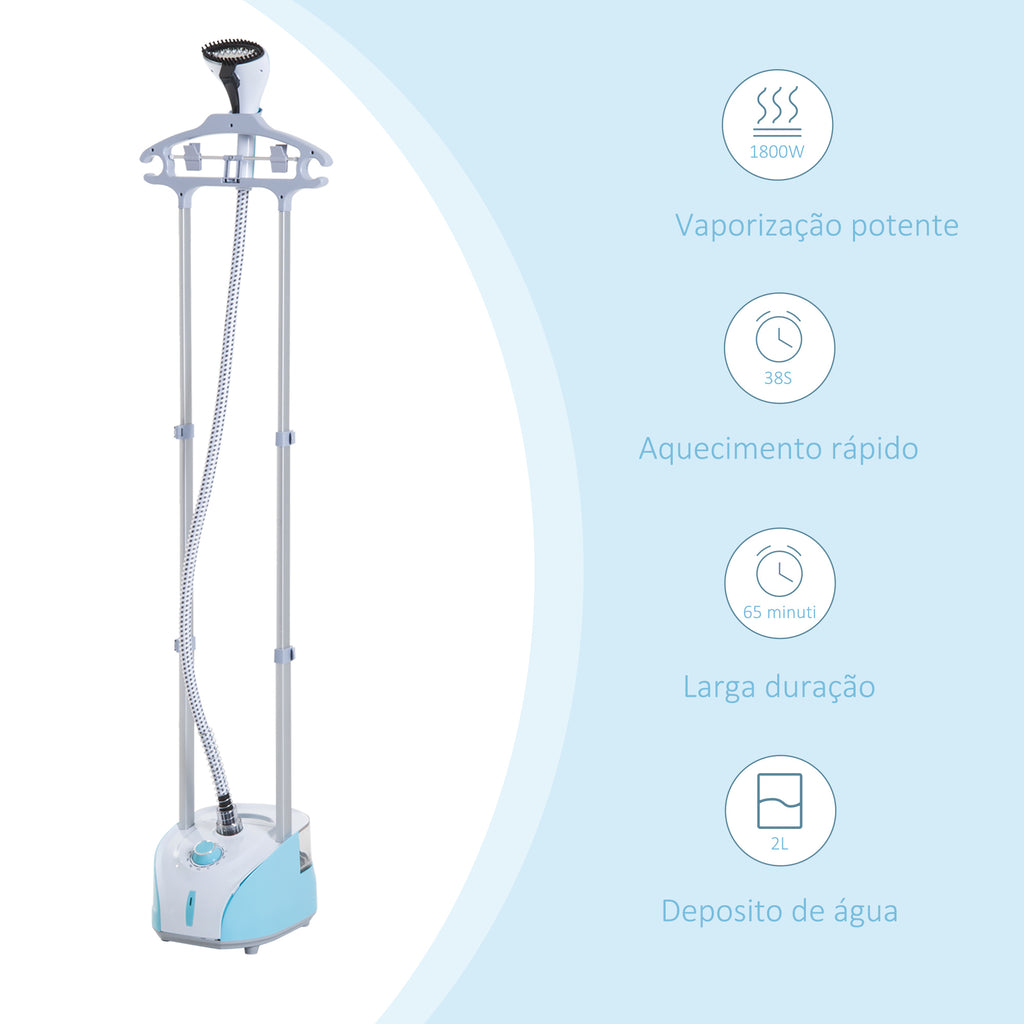 Ferro de Engomar Vertical com Barra Dupla Depósito 2L Ferro de Engomar a Vapor 1950W Saída de Vapor 32g/min e Temperatura Ajustável em 11 Níveis Azul e Branco — foto 4