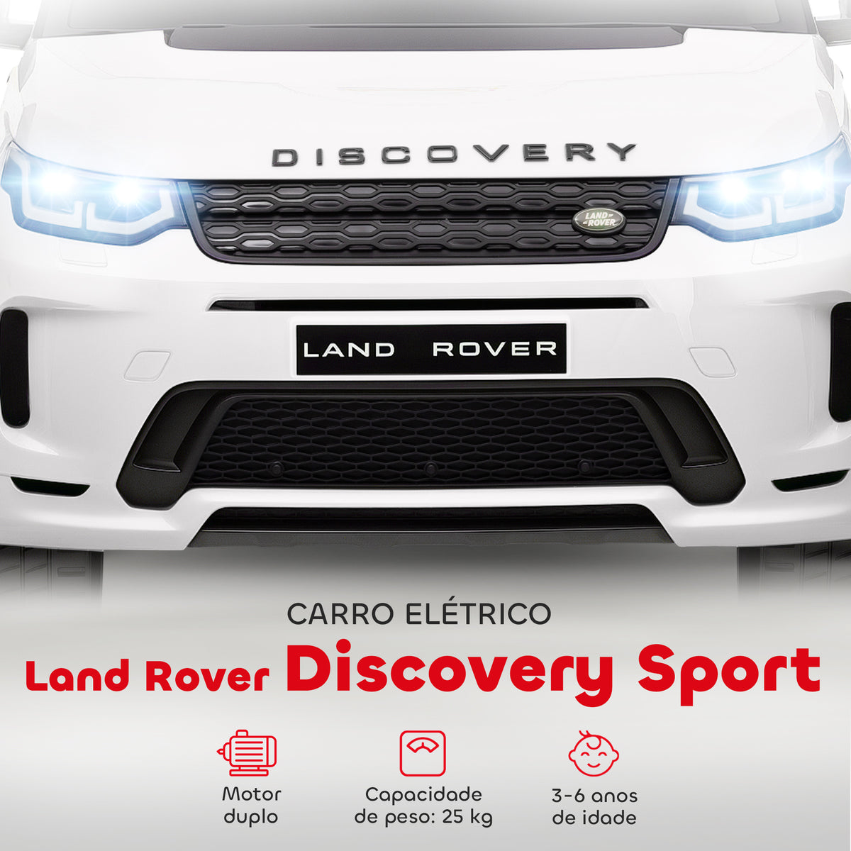 Carro Elétrico para Crianças acima de 3 Anos com Licença Land Rover Discovery Sport Carro Elétrico Infantil com Bateria 12V Controlo Remoto Faróis Buzina e Música 106x65,5x51 cm Branco — foto 4