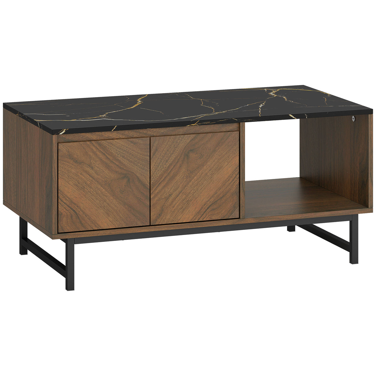 Mesa de Centro com Tampo Efeito Mármore e 2 Casas 100x50,8x45,7 cm Cor Nogueira — foto 1