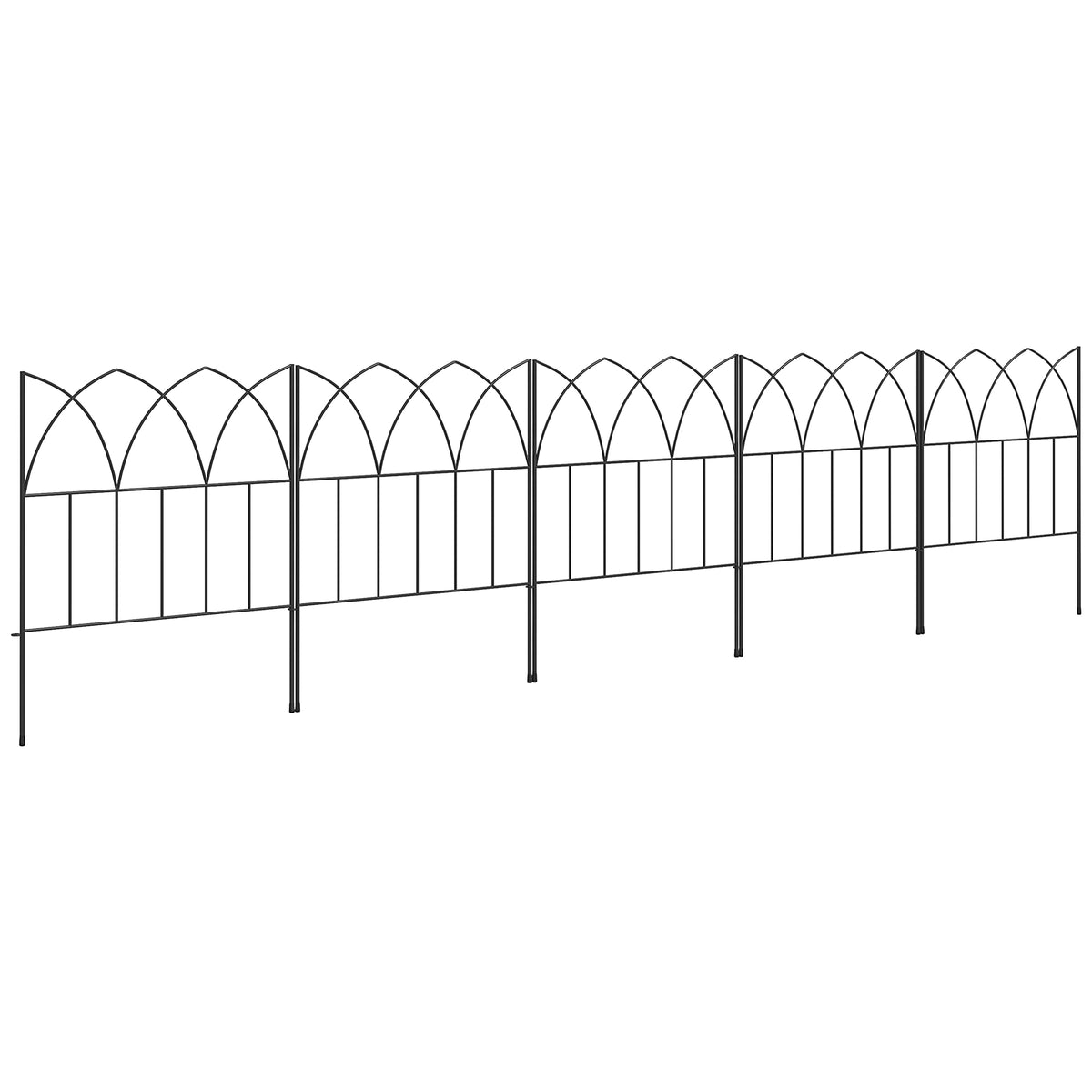 Cercas de Jardim 205x45,5 cm Conjunto de 5 Cercas Decorativas para Jardim de Metal Combinação Livre Barreira para Animais para Terraço Pátio Relva Preto — foto 1