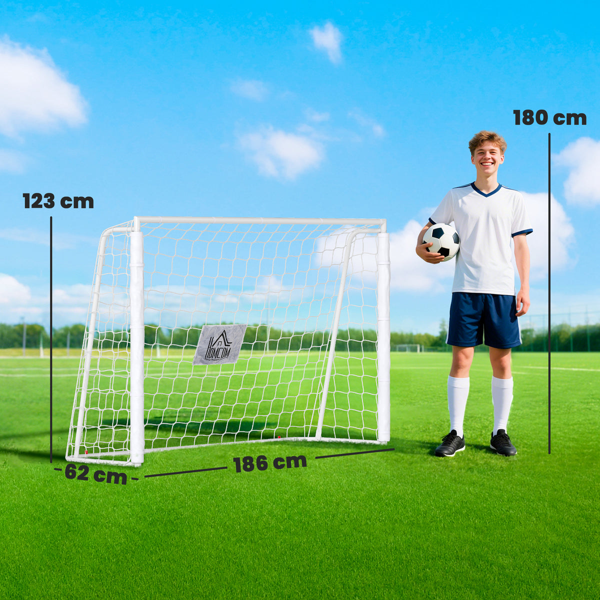 Baliza de Futebol Baliza de Futebol com Suporte de Metal e Rede para Treino e Diversão de Futebol no Jardim Ar Livre 186x62x123 cm Branco — foto 3