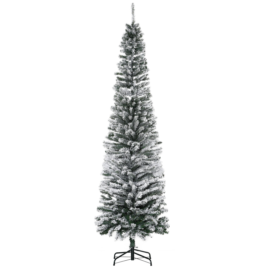 Árvore de Natal 225 cm Árvore de Natal Artificial Nevado com 738 Ramos e Suporte de Metal Árvore de Natal para Sala de Estar Verde e Branco — foto 1