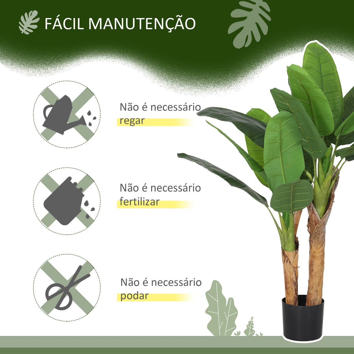 Planta Artificial Ø17x120 cm Bananeira Atificial com Vaso e 15 Folhas Planta Artificial Decorativa para Interior Verde — foto 5