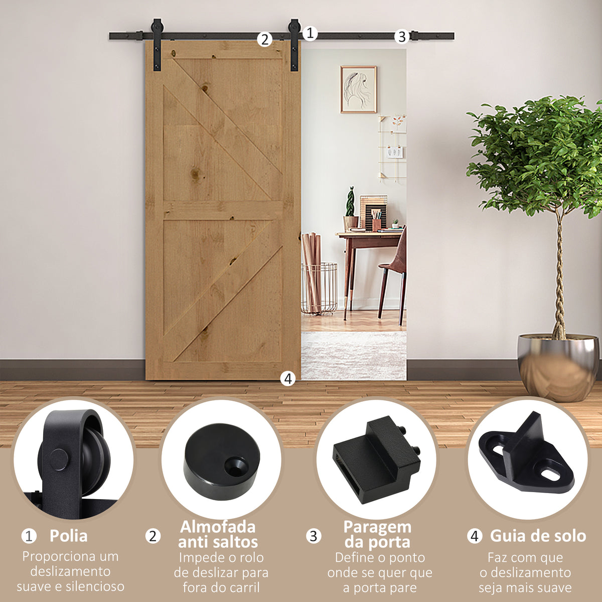 Kit de acessórios para porta de celeiro deslizante Porta de montagem Conjunto de peças de metal Trilhos de rolo de aço carbono — foto 5