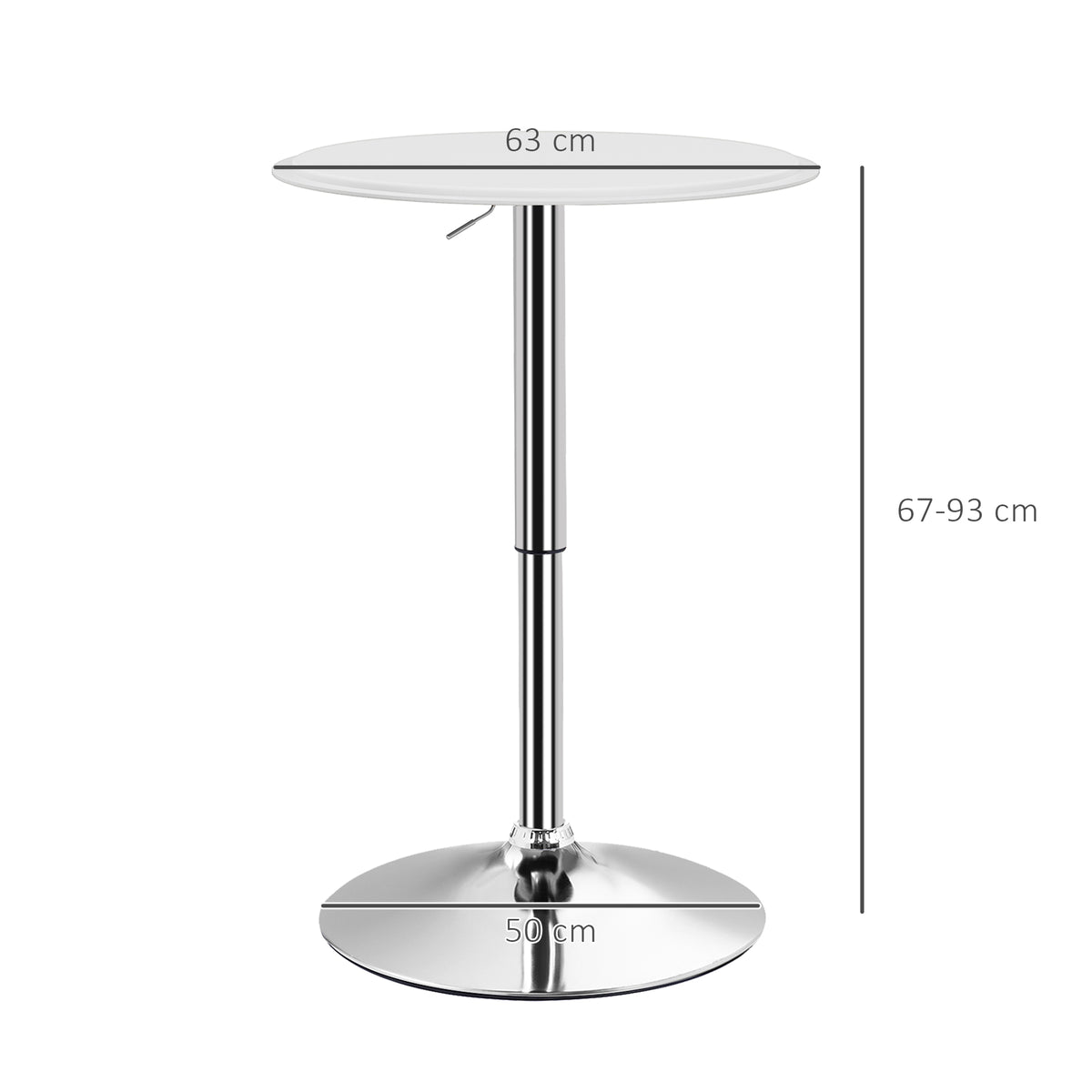Mesa de Bar com Altura Ajustável Giratória 360° com Base Redonda Mesa Alta Moderna para Cozinha Sala de Jantar Ø63x67-93 cm Branco — foto 3