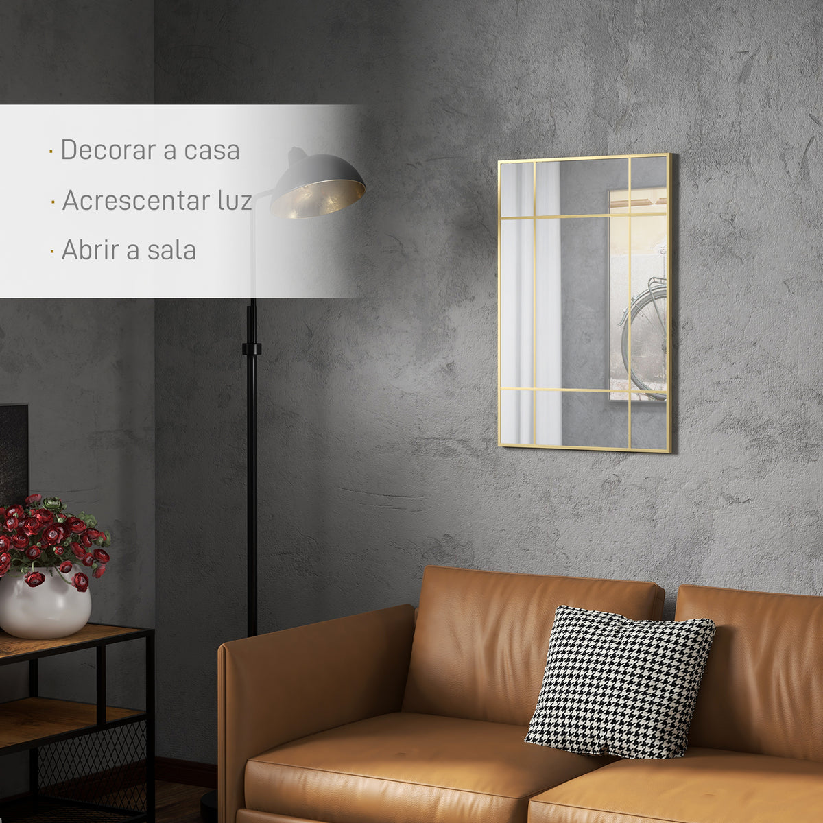 Espelho de Parede Retangular Espelho Estilo Janela 90x60 cm com Moldura de Metal Espelho Decorativo para Sala Quarto Entrada Dourado — foto 4