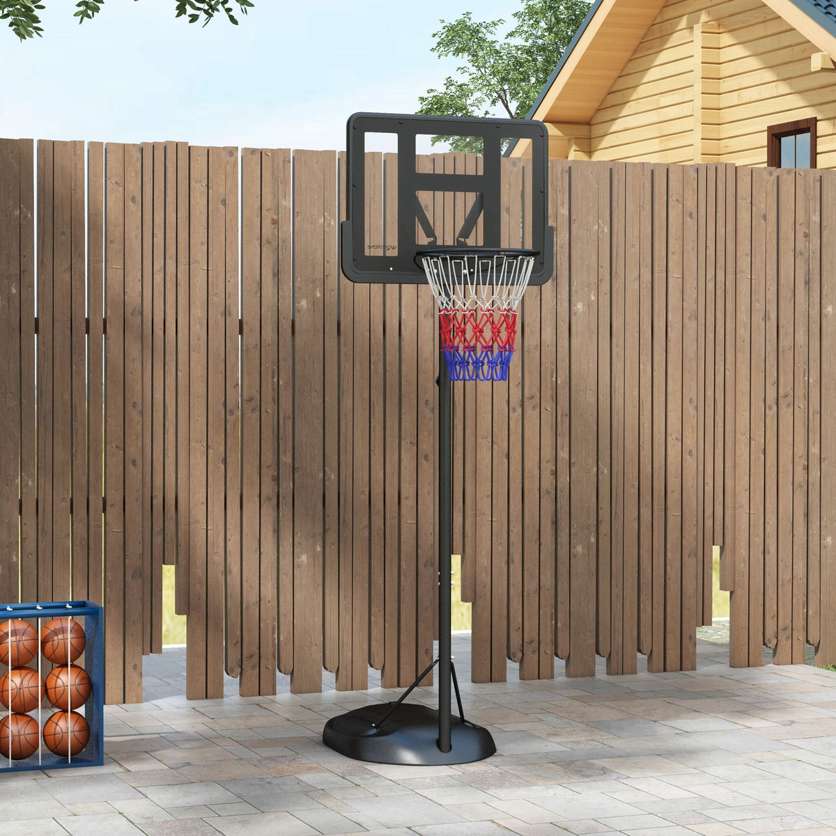 Tabela de Basquetebol com Altura Ajustável 216-277 cm Aro de Basquetebol para Exterior com Rodas e Base Recarregável para Adolescentes Preto — foto 2