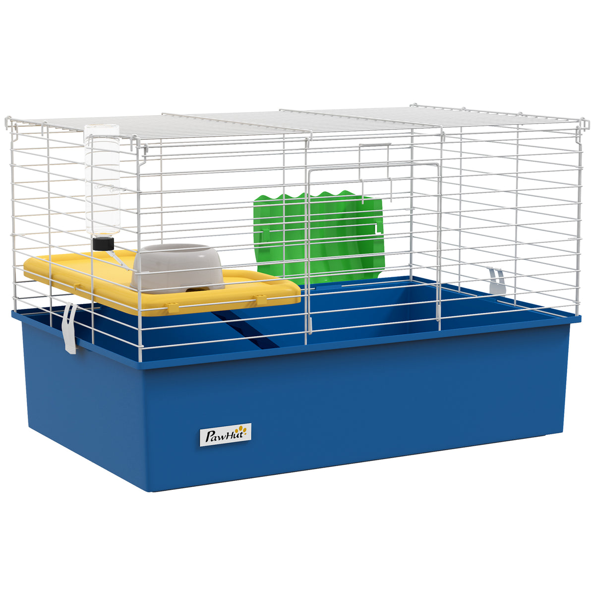 Gaiola para Visons com Bandeja Inferior Gaiola para Animais Pequenos com Plataforma com Rampa Comedouro e Bebedouro Recinto para Coelhos Pequenos Chinchilas Cobaias 71x46x47 cm Branco e Azul — foto 1