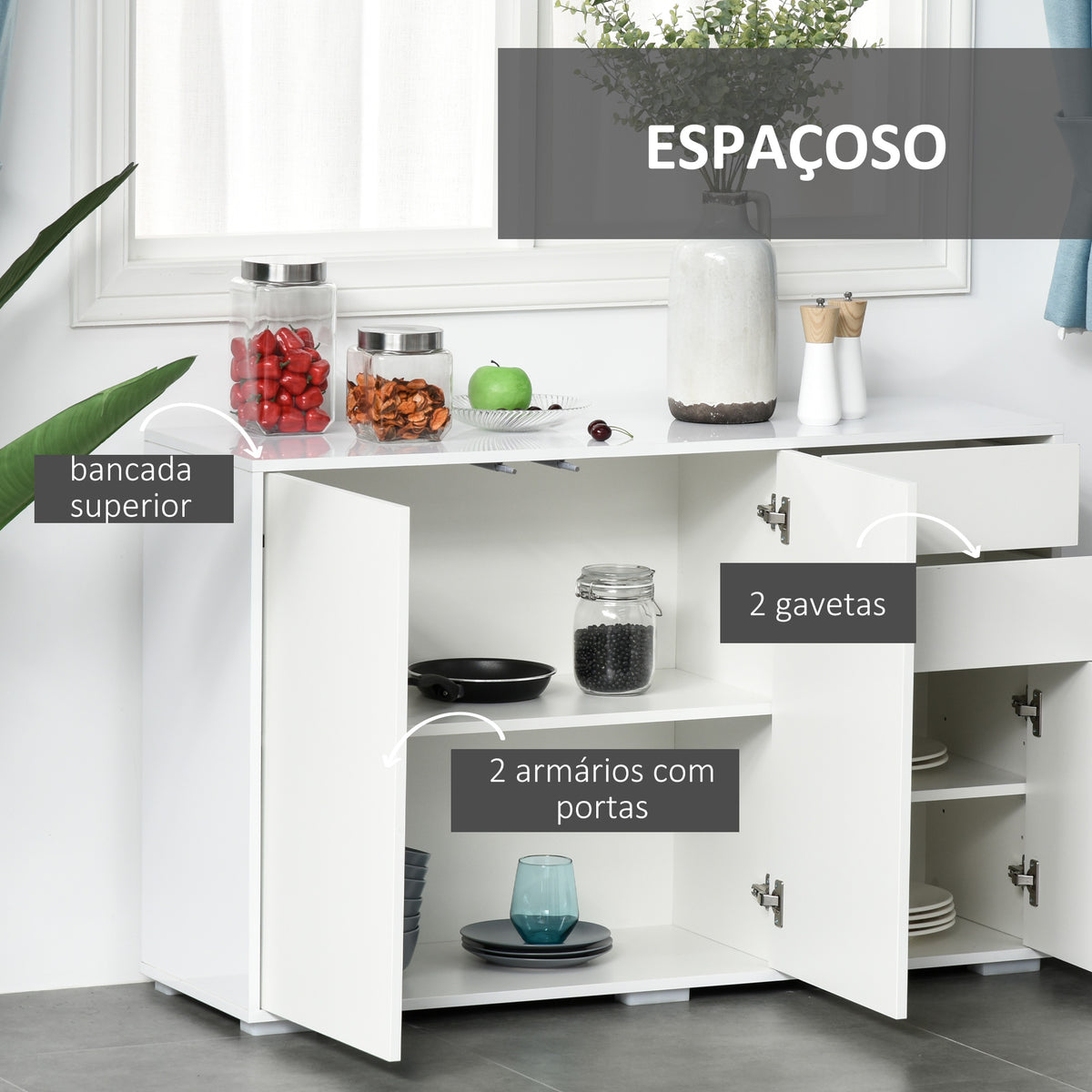 Essenza Aparador Sala de Estar 3 Portas 2 Gavetas Branco 117x36x74cm — foto 4