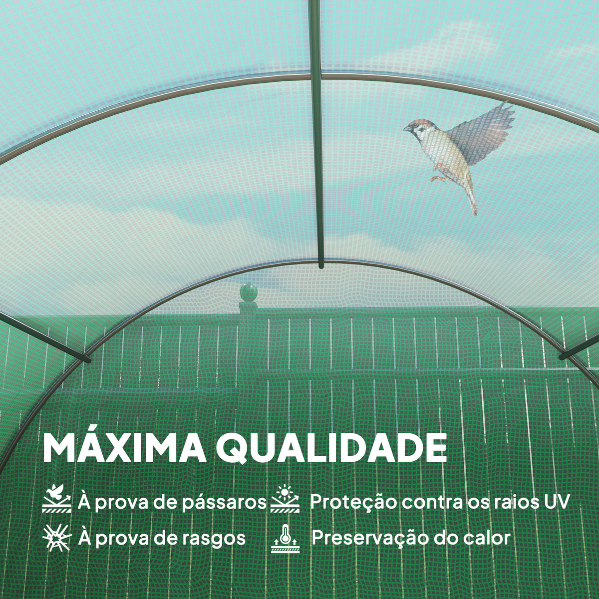 Estufa Tipo Túnel 600x300x200cm com Porta Enrolável 8 Janelas Cobertura de PE 140g/m² e Tubo de Aço para Cultivos de Plantas Verduras Verde — foto 4