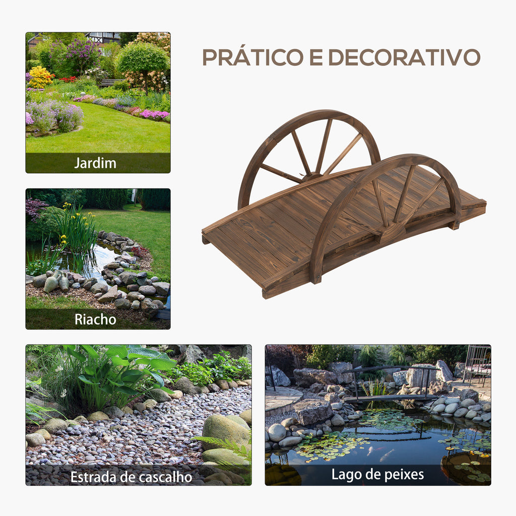 Ponte de Madeira para Jardim Ponte Decorativa com Capacidade Máxima de 150 kg com Corrimão em Forma de Meia Roda 100x50x37 cm Marrom — foto 6
