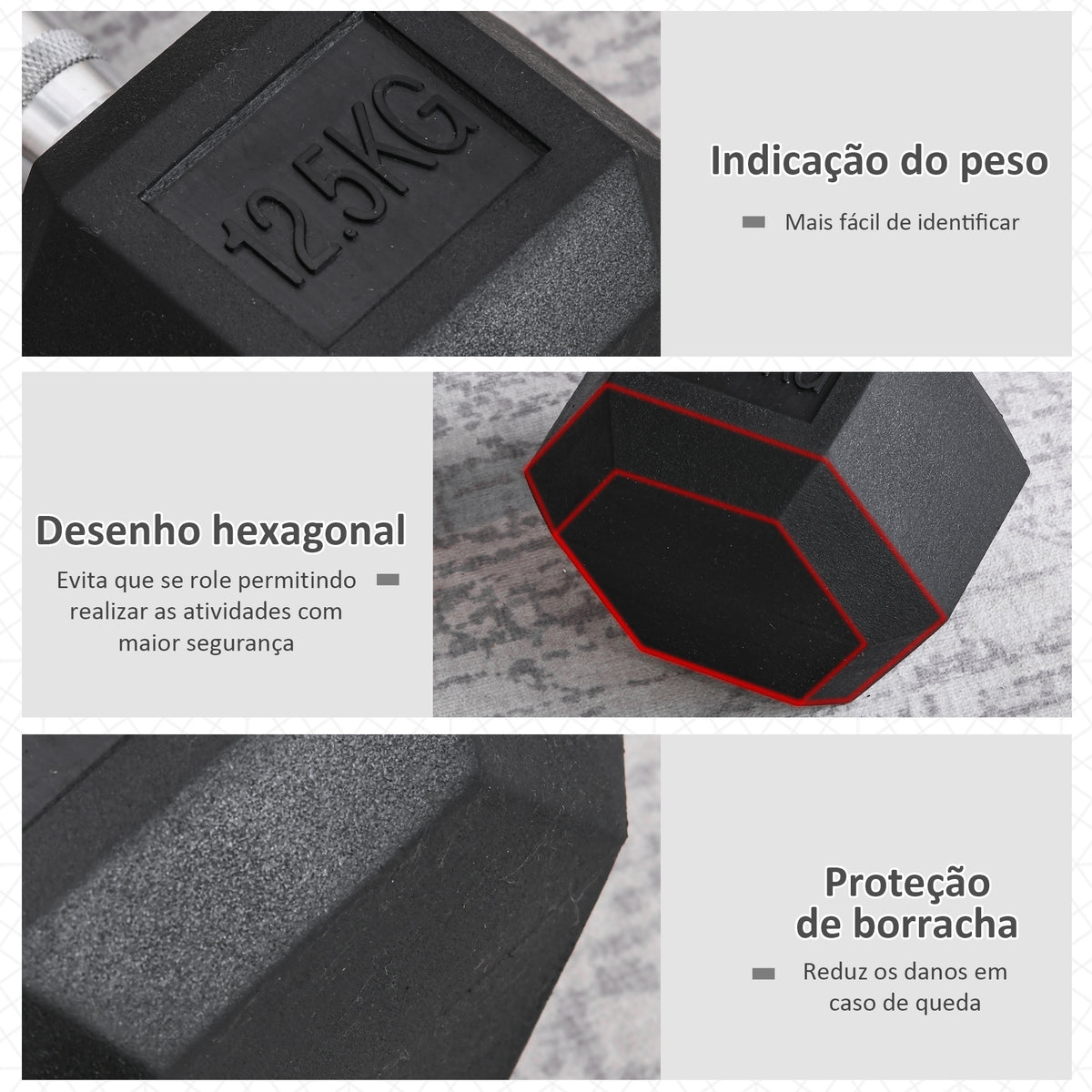 Haltere Hexagonal 12,5 kg em Ferro Fundido Pesos de Aço Revestidos a Borracha com Pega Texturizada para Musculação Treino em Casa Ginásio Preto — foto 4