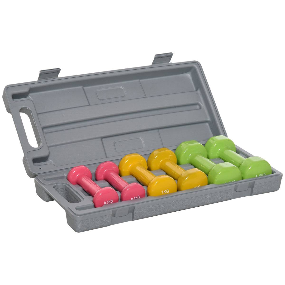 Conjunto de Halteres de 6 Peças Total de 6 kg, 2x1,5 kg, 2x1 kg e 2x0,5 kg, Halteres Hexagonais com Revestimento de PU com Mala para Exercícios em Casa, Ginásio, Multicolor — foto 1