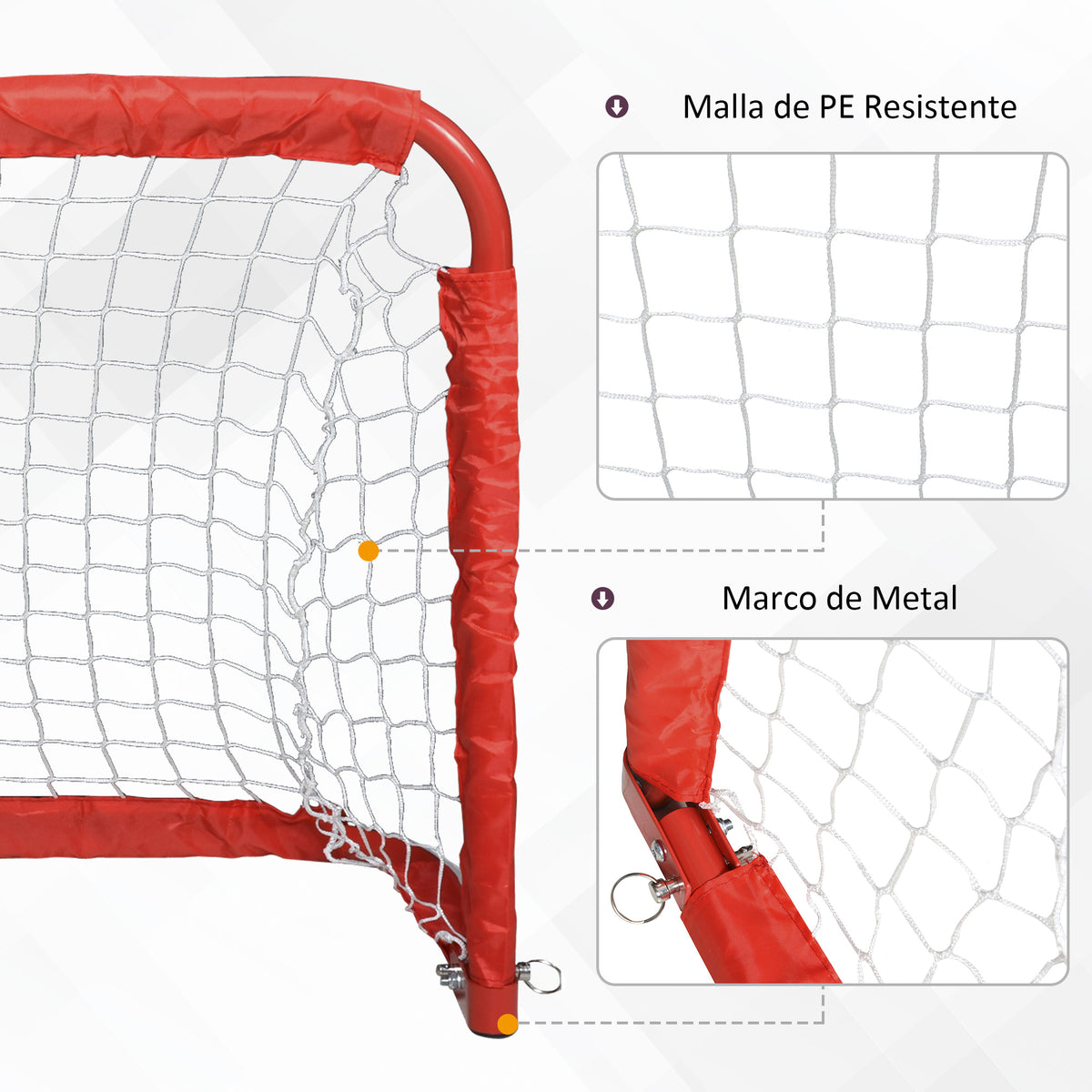 Conjunto de 2 balizas de futebol dobráveis ​​com rede Tetrolon para a prática de futebol 90x36x 60cm vermelho — foto 4
