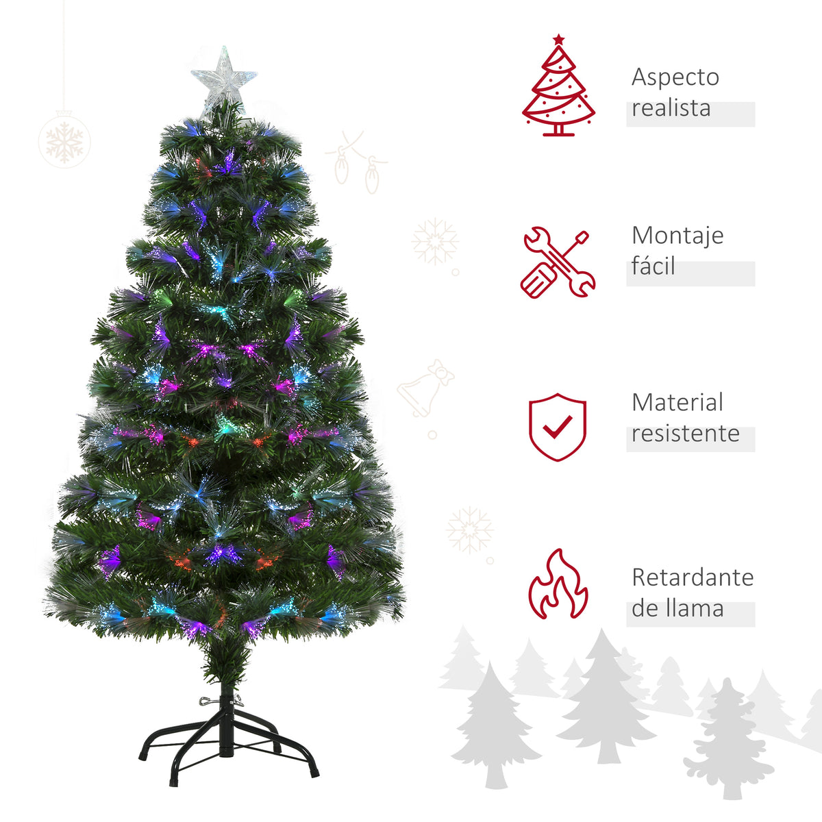 Árvore de Natal 120cm com 130 Luzes LED de Múltiplas Cores e Estrela Decorativa Ø66x120 cm Verde — foto 8