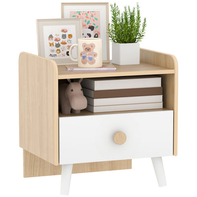 Kinder nachtkastje hout met lade afgeronde randen voor kinderen vanaf 3 jaar 40x32,5x40 cm wit en hout