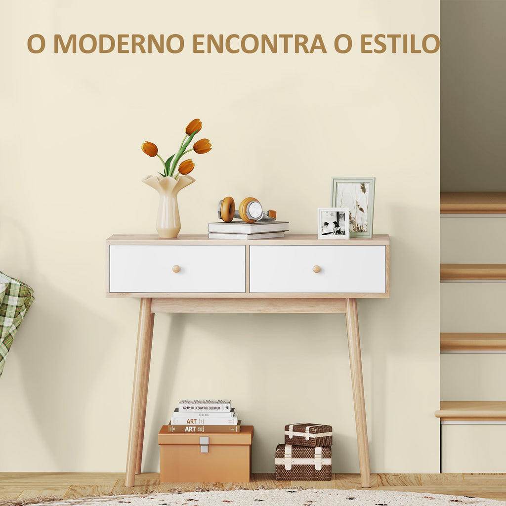 Mesa Consola Moderna Consola de Entrada Estreita com 2 Gavetas para Corredor Entrada Sala ou Dormitório 86x35x75 cm Carvalho — foto 5