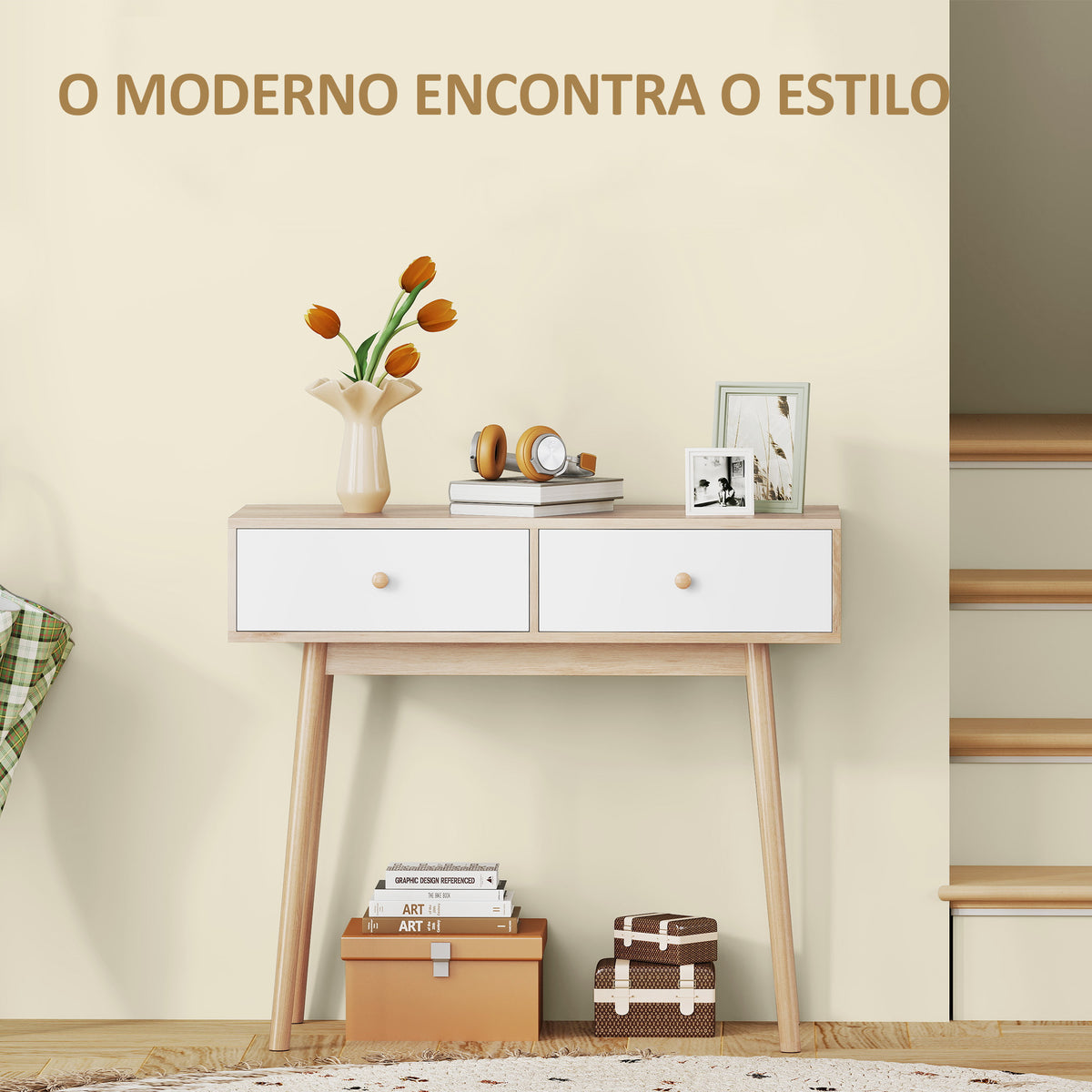 Mesa Consola Moderna Consola de Entrada Estreita com 2 Gavetas para Corredor Entrada Sala ou Dormitório 86x35x75 cm Carvalho — foto 5