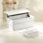 Mesa de Centro Elevável Mesa de Sala com Compartimento Oculto e 2 Gavetas 100x50x44 cm Branco — foto 2