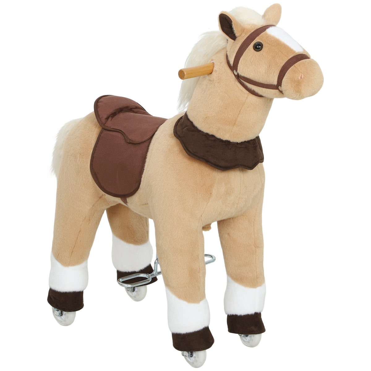 Cavalo para crianças, revestimento em tecido, estrutura estável, rodas suaves, cavalo de balanço, 3-5 anos, Marrom — foto 1