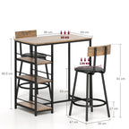 Conjunto de jantar 3 peças com mesa alta e 2 banquetas, conjunto compacto para cozinha com prateleiras laterais, MDF, metal, preto — foto 2