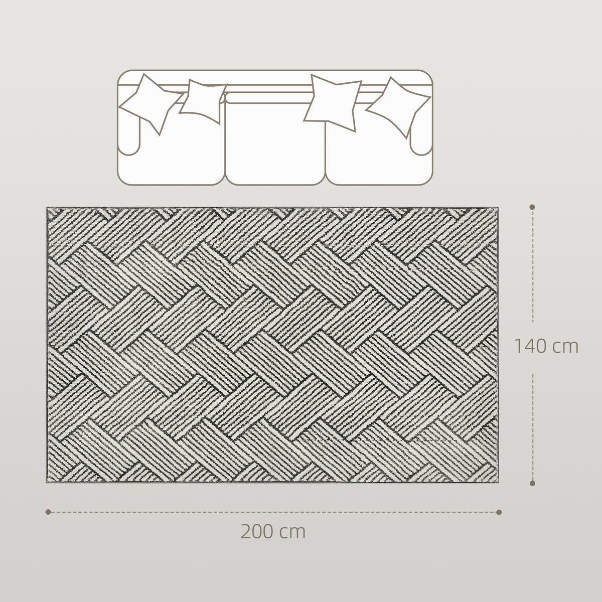 Tapete de sala 200 x 140 cm, pelos curtos, lavável à máquina, hipoalergénico para sala de estar, quarto, escritório, cinza — foto 2