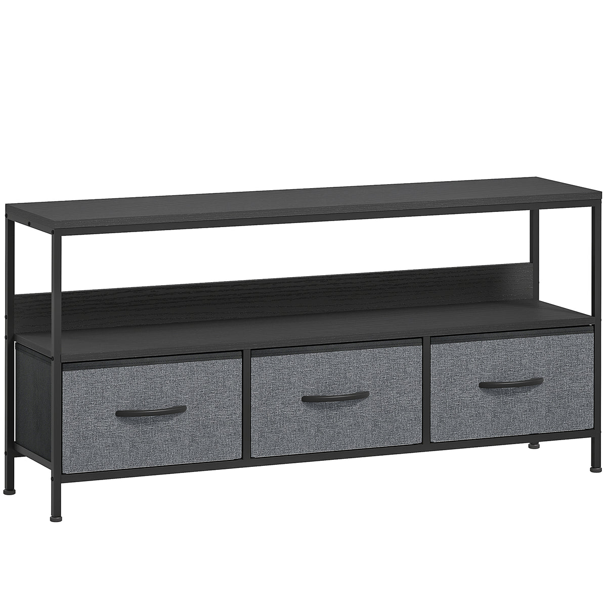 Móvel Porta-TV de 140 cm com Gavetas Dobráveis em Tecido e Prateleira em Metal e MDF 120x29x56 cm Preto — foto 1