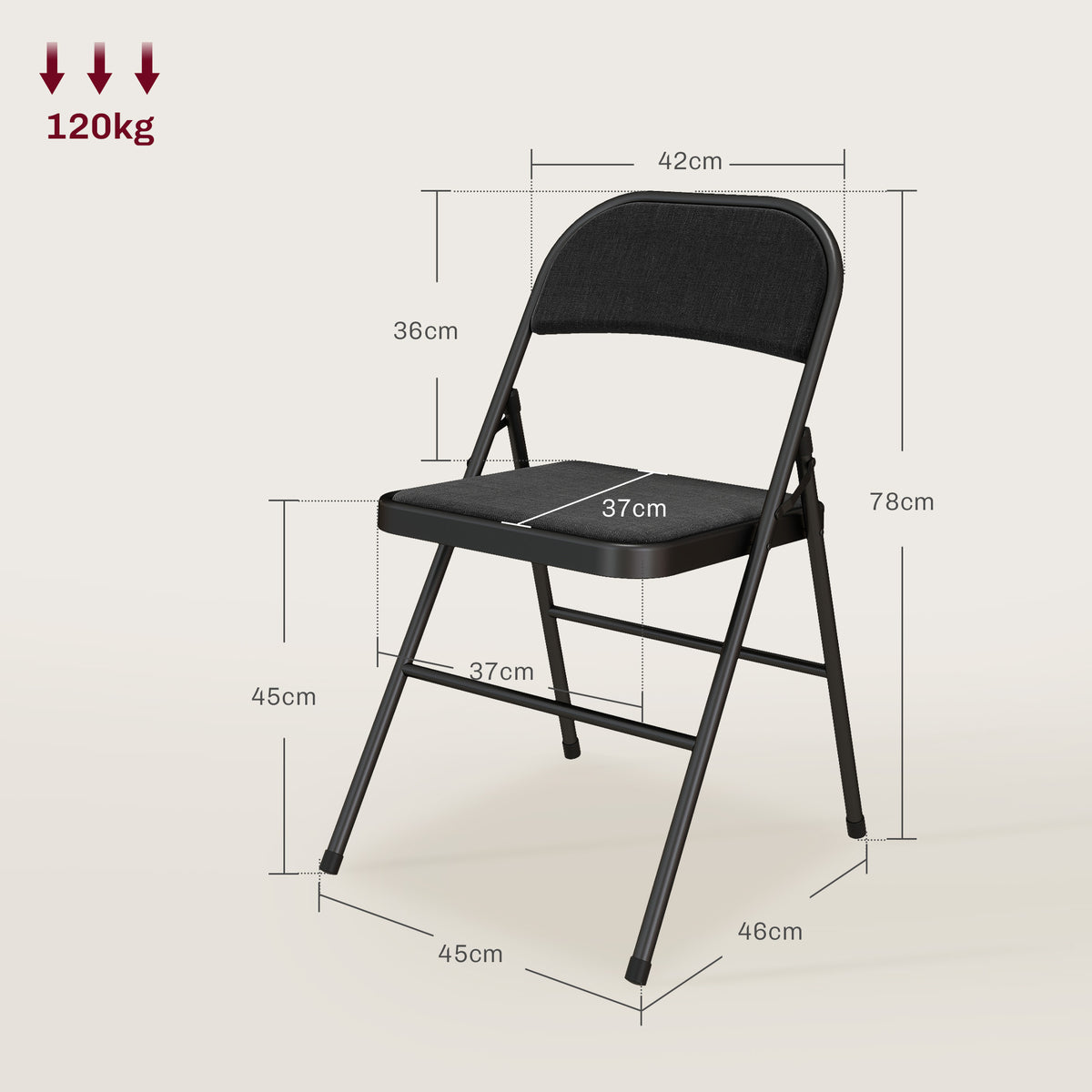 Conjunto de 4 Cadeiras Dobráveis Cadeiras de Sala de Jantar Portáteis Estrutura de Aço 45x46x78 cm Preto — foto 2
