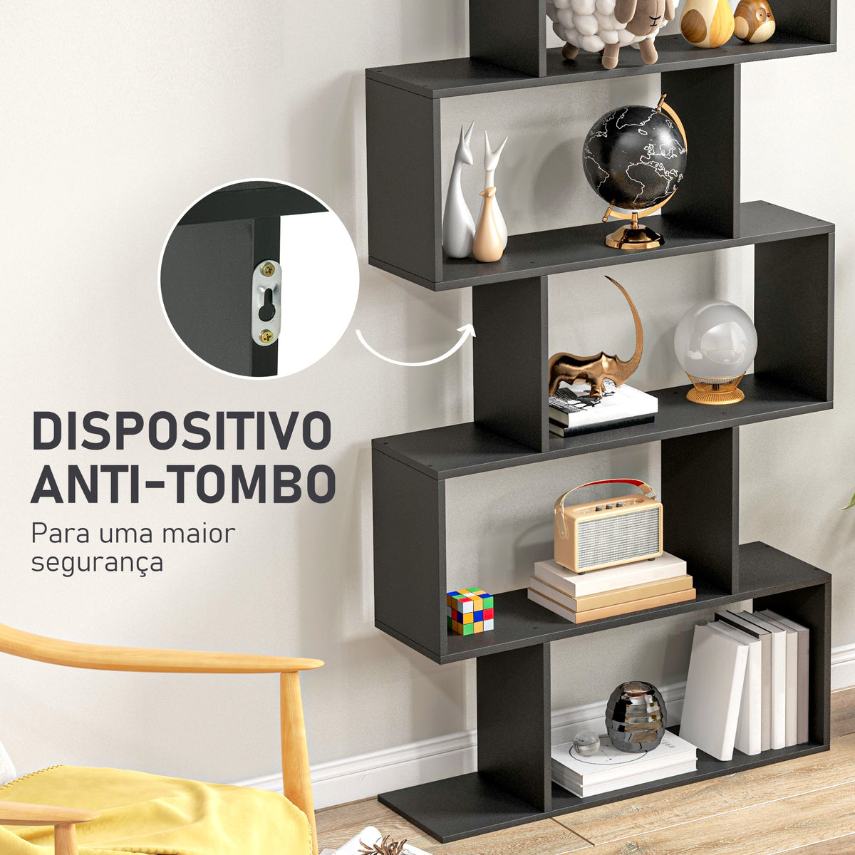 Estante para Livros Moderna Estante com 6 Prateleiras para Sala de Jantar Sala de Estar Estúdio 80x23x192 cm Preto — foto 5
