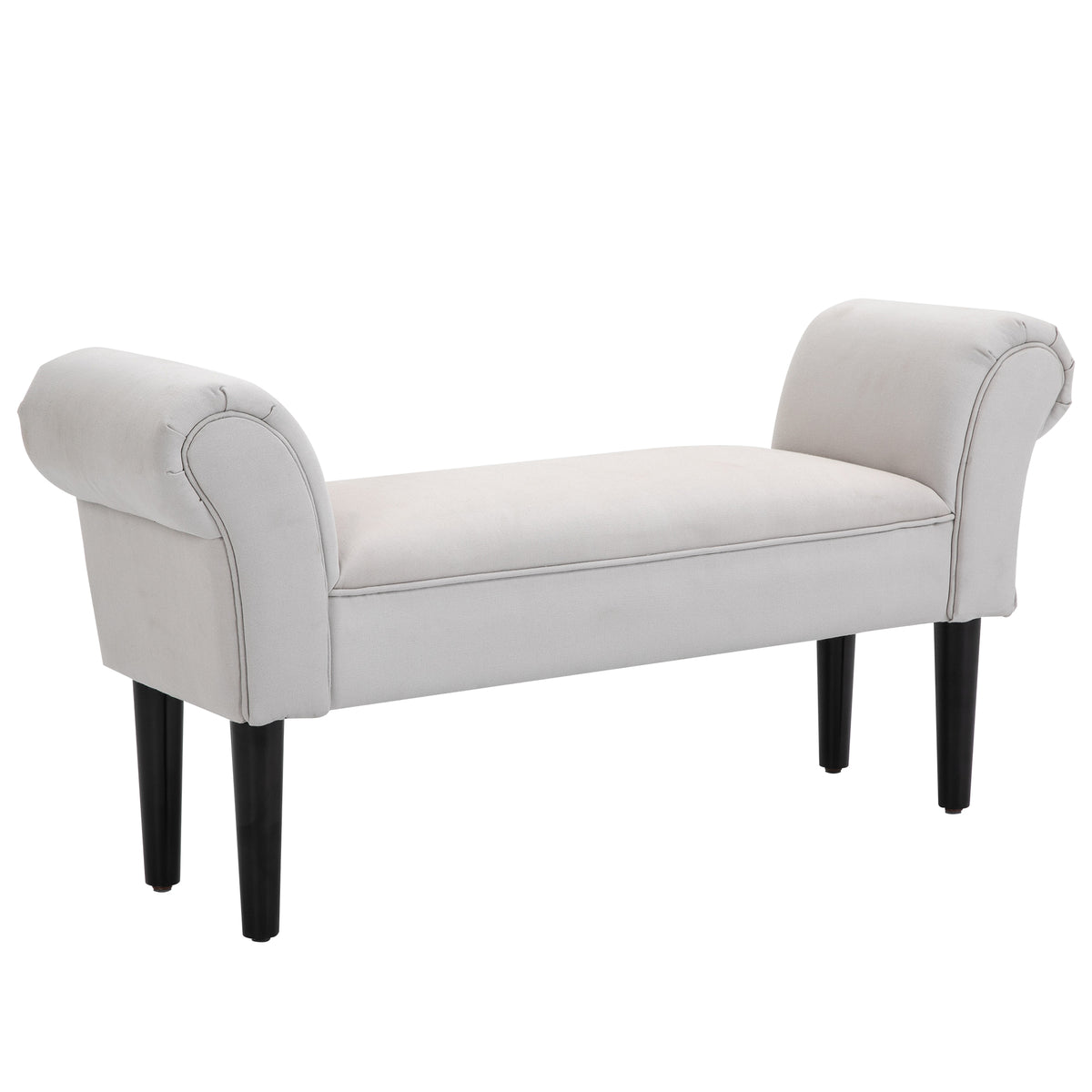 Banco de Pé de Cama Banco com Braços Curvados Estofado e Pés de Madeira para Dormitório Entrada Sala de Estar Carga Máxima 130kg 102x31x51cm Cinza — foto 1