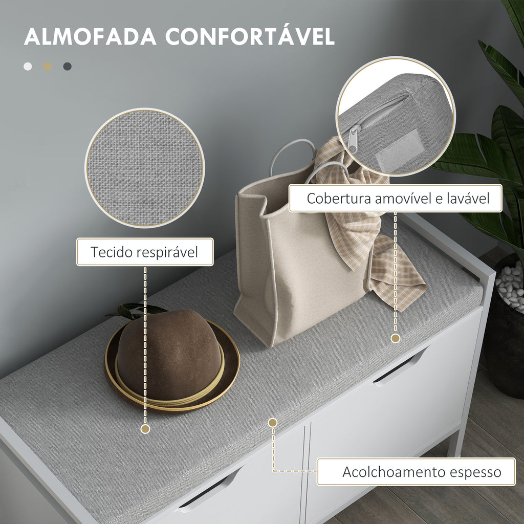 Banco Sapateira com Assento com Almofada Amovível para 4 Pares de Sapatos Banco Sapateira para Entrada Corredor Sala de Estar 84x35x50 cm Branco — foto 5