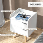 Mesa lateral de cabeceira multiuso para sala de estar ou quarto com 2 gavetas espaçosas Pernas de pinho elevado Design moderno 33x28x42cm Branco — foto 6