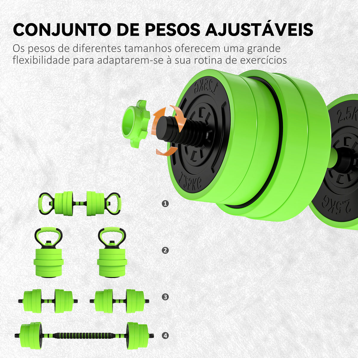 Conjunto de Halteres 30 kg 4 em 1 Conjunto de Pesos com Kettlebell Barra de Pesos para Treino de Força em Casa Ginásio Escritório Verde — foto 5