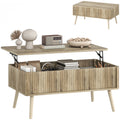 Mesa de Centro Elevatória Mesa de Café para Sala de Estar com Compartimentos Ocultos de Armazenamento e Pés de Pinho 91x56-80,5x43-57,5 cm Carvalho — foto 1